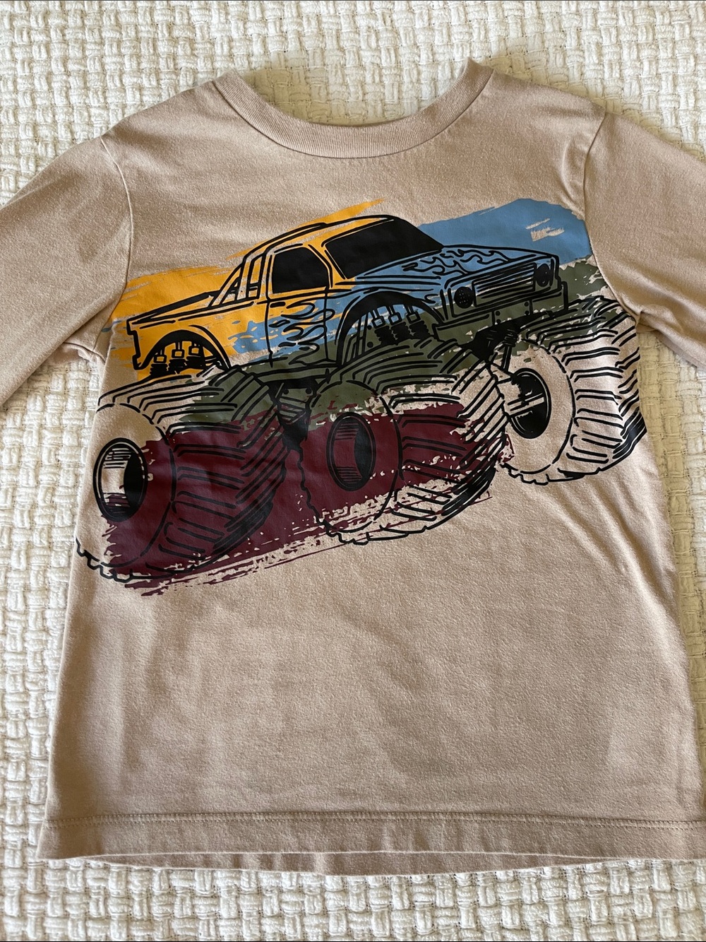 Garanimals Beige Long Sleeve Shirt with Multicolor Monster Truck Graphic